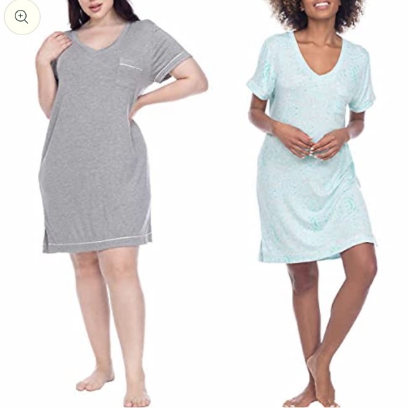 NWT 2 Ladies Short Sleeve Sleep Shirt (2 pack) Blue/Grey - size S - Picture 2 of 13